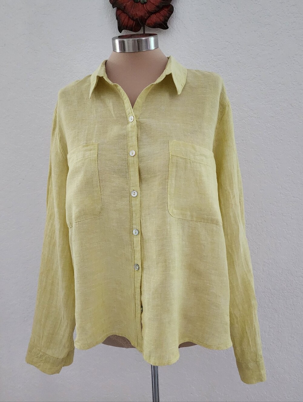 SIGRID OLSEN | Light Yellow Linen Button-Up Shirt 100% Linen